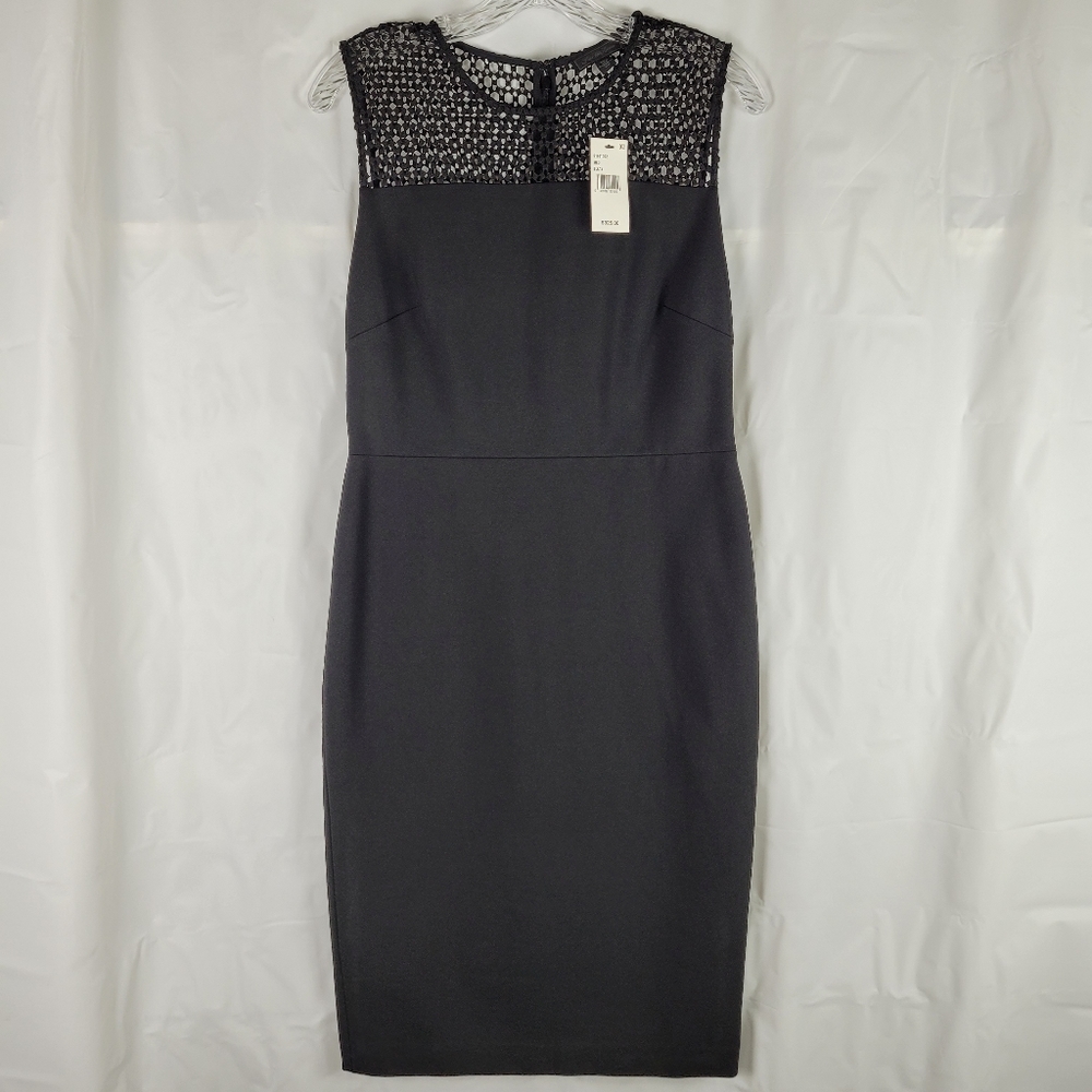 NEW Saks Fifth Avenue Black Tie Crochet Zip Back Midi Cocktail Dress Size Medium